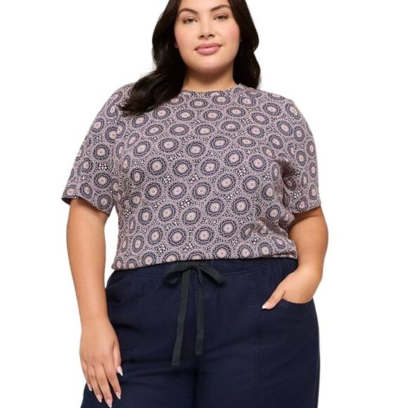 Lane Bryant Tops - Lane Bryant Perfect Sleeve Crew Neck Tee Size 10/12 Navy Geo Print